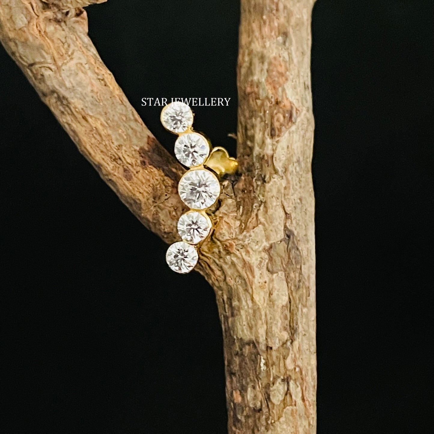 Invisible Set Five Diamond Solid Gold Climber Earring