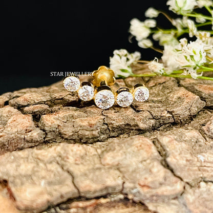 Invisible Set Five Diamond Solid Gold Climber Earring