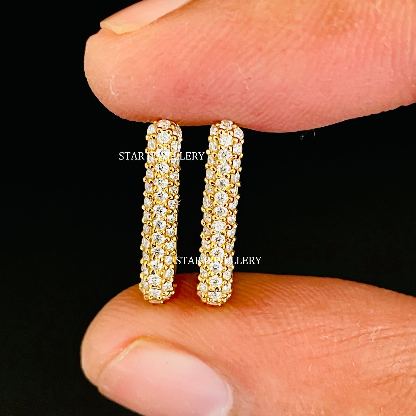 Natural Diamond Soldi Gold Rectangular Hoop Earring