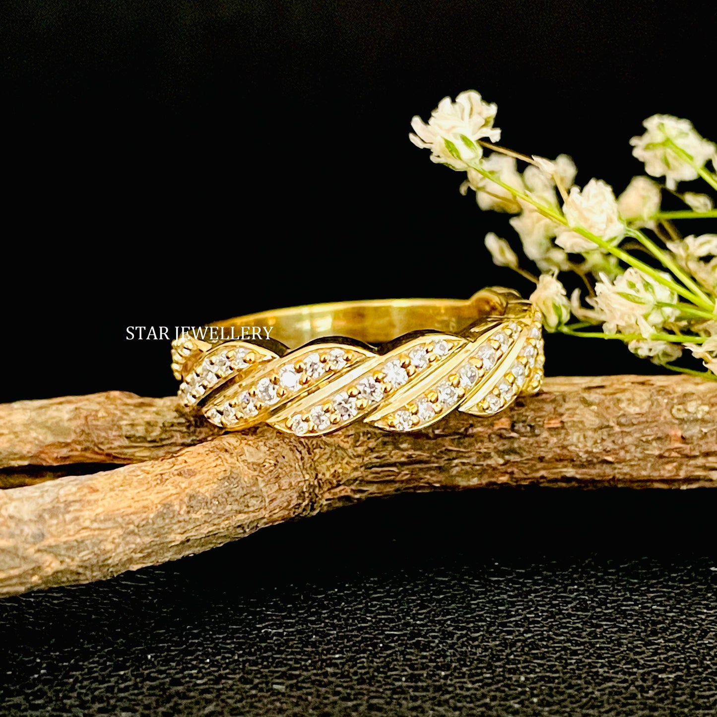 14K Solid Gold Pave Set Twist Diamond Ring
