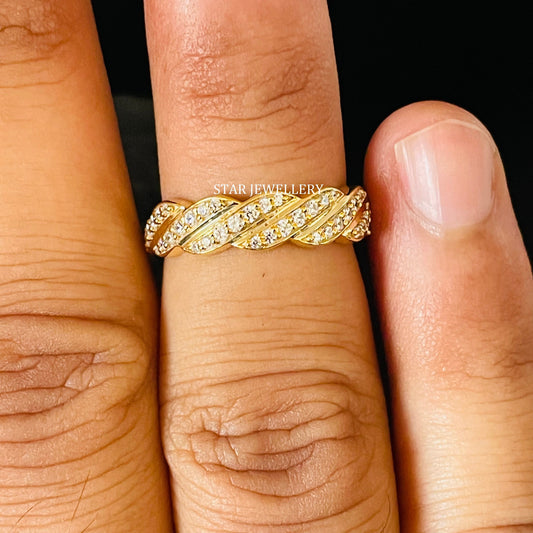 14K Solid Gold Pave Set Twist Diamond Ring