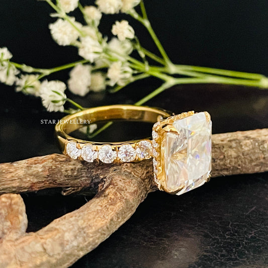 5.00 Ct Colorless Radiant Cut Moissanite Hidden Halo Ring