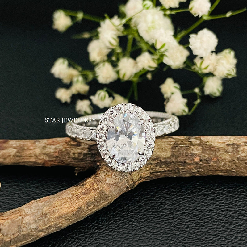 1.00 ct oval and round lab-grown diamond ring in white gold
