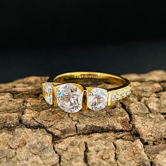 Three Stone Bar Set Lab Grown Diamond Engagement Ring