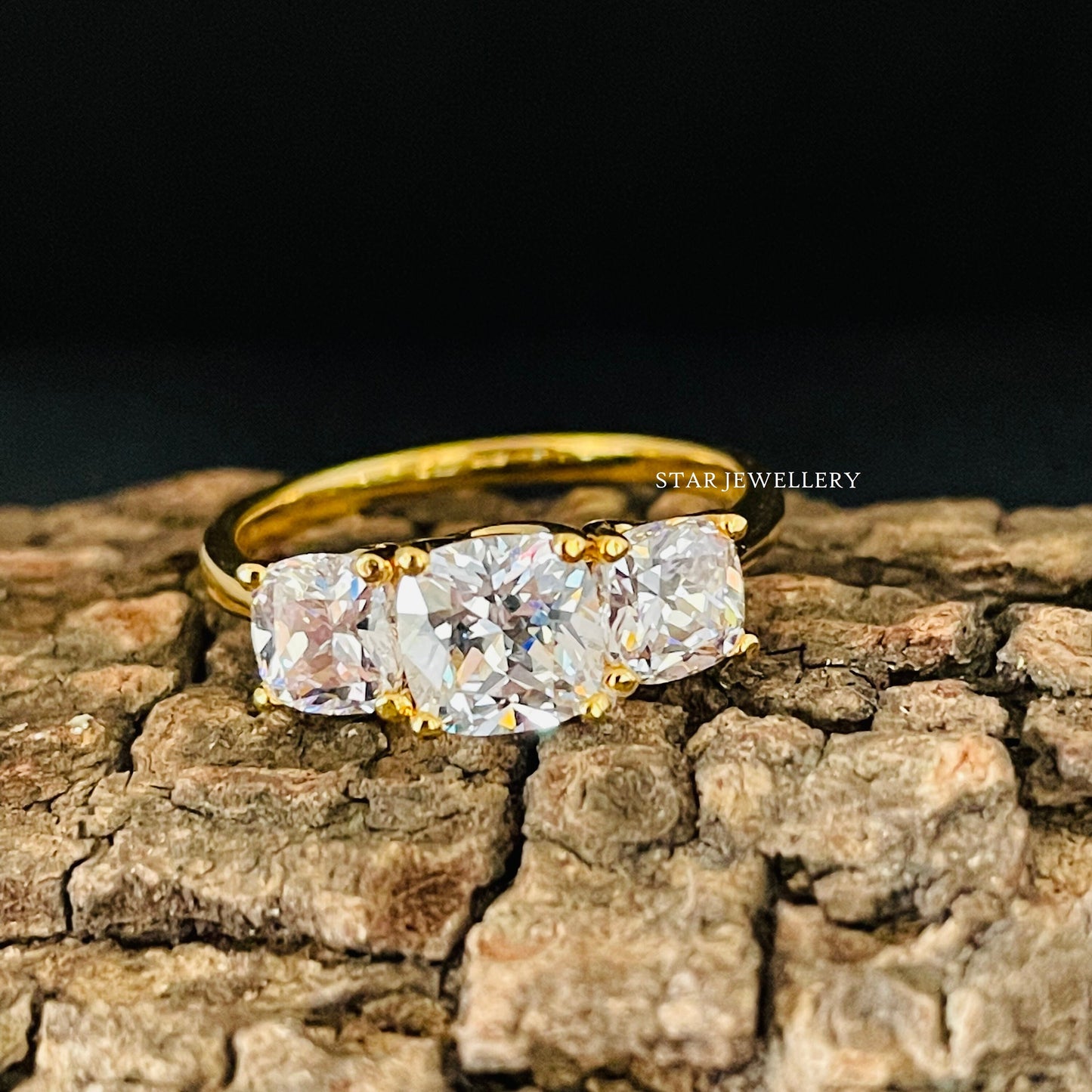 Cushion Cut Three Stone Lab Grown Diamond Ring