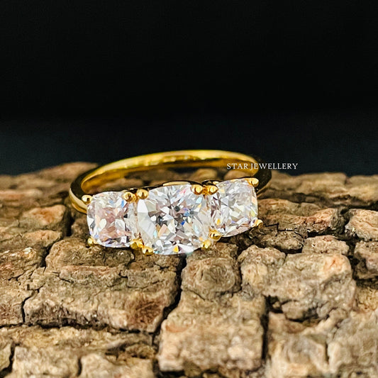 Cushion Cut Three Stone Lab Grown Diamond Ring
