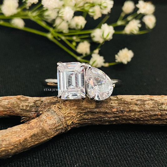Toi Et Moi Pear Cut and Emerald Cut IGI Certified Lab Grown Diamond Ring
