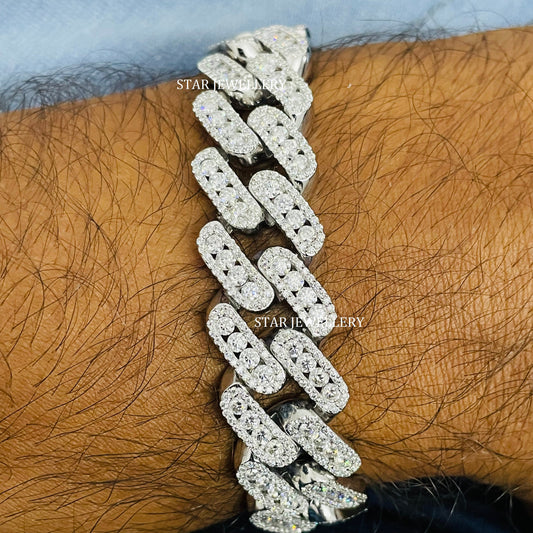 VVS Moissanite 15 MM Wide Unisex Diamond Cuban Linked Chain, 15 MM Unisex Moissanite Cuban Necklace, Silver Moissanite Miami Cuban Chain