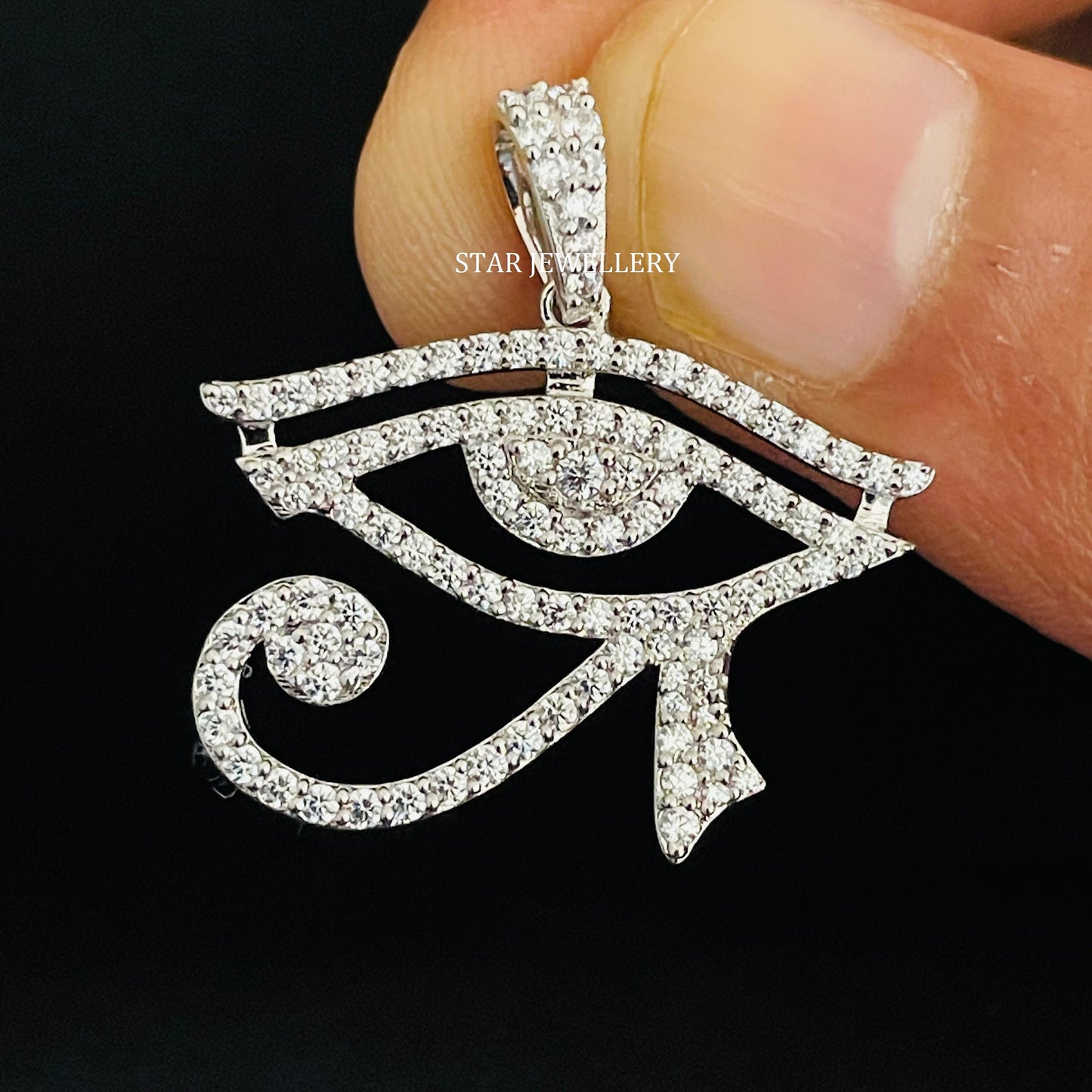 14K Solid Gold Horus Eye Diamond Pendant