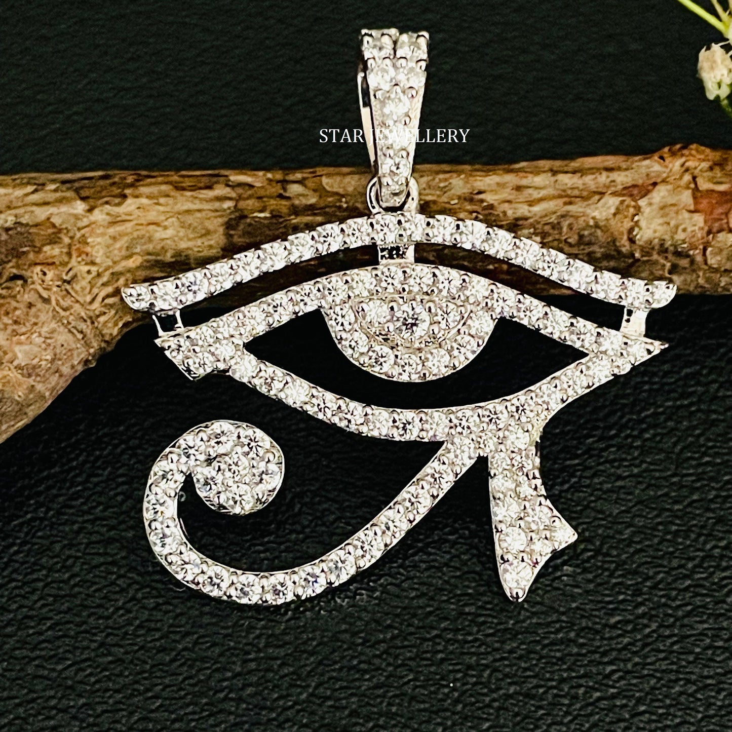 14K Solid Gold Horus Eye Diamond Pendant