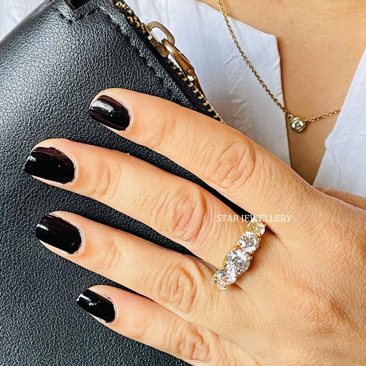 Five Stone Brilliant Cut Colorless Round Moissanite Ring