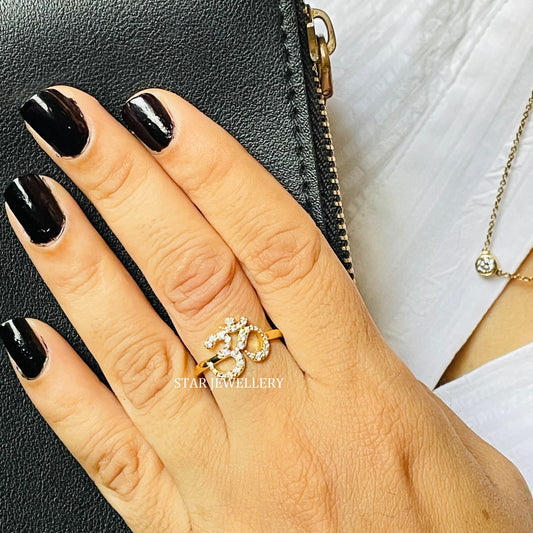 Solid Gold Natural Diamond OM Ring
