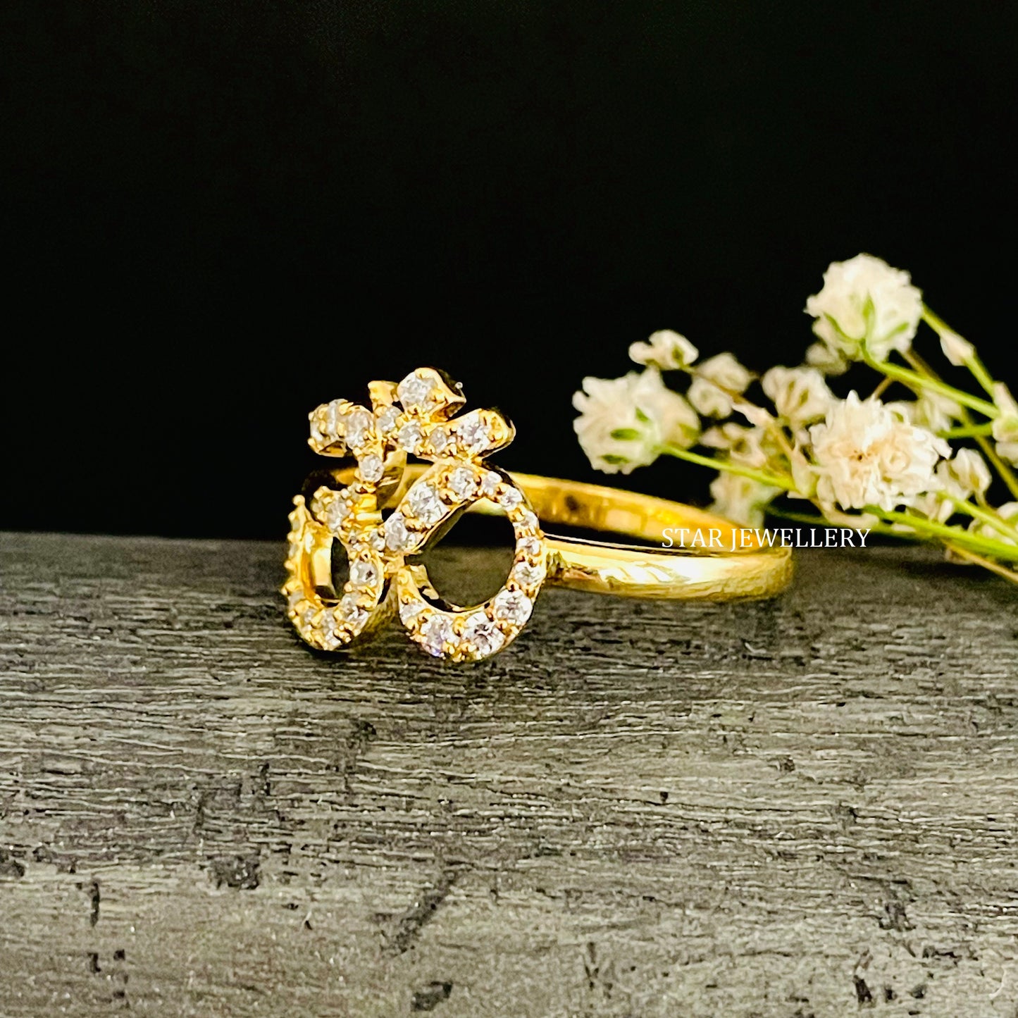 Solid Gold Natural Diamond OM Ring