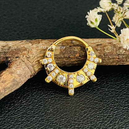 Diamond Septum Nose Ring in 14K Gold