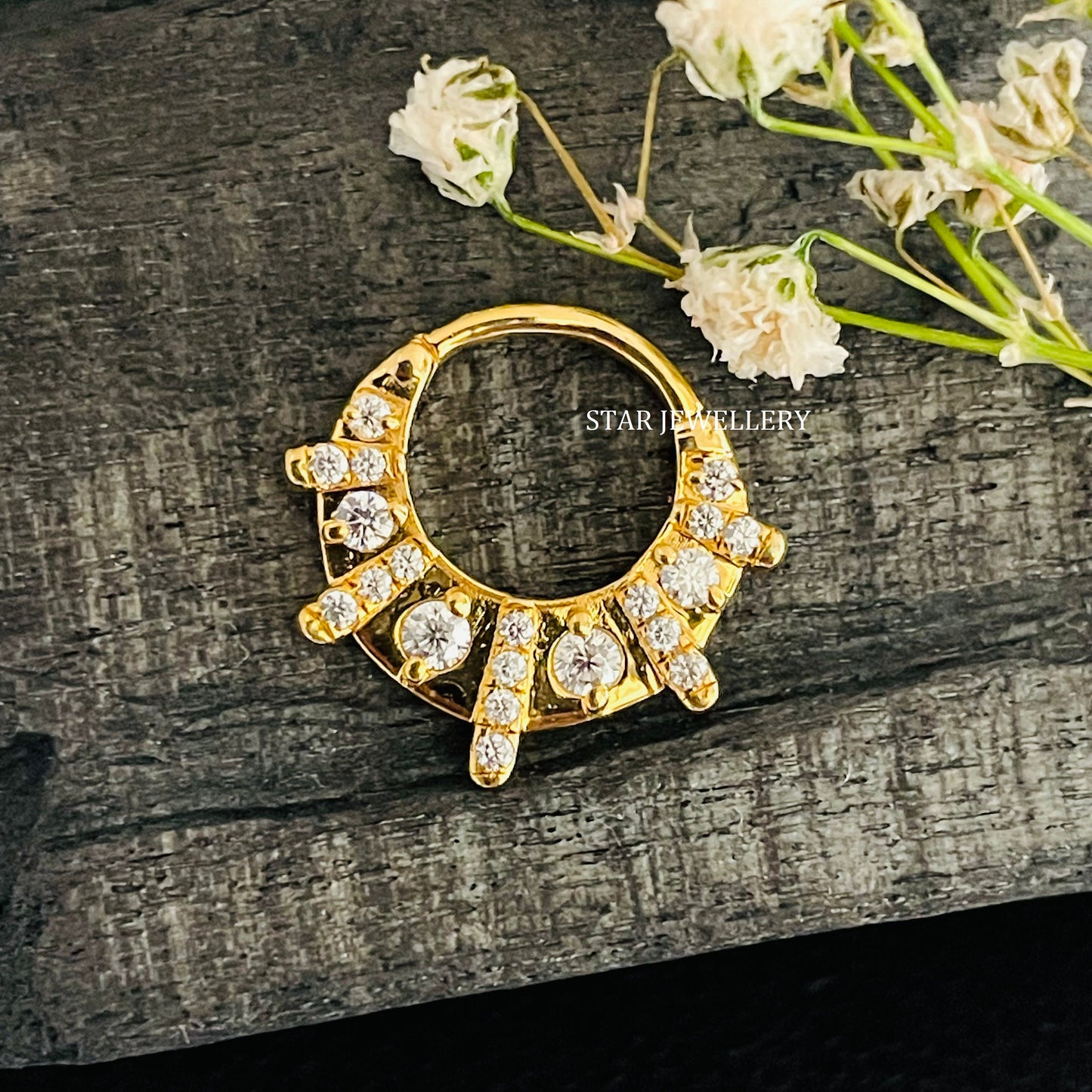 Diamond Septum Nose Ring in 14K Gold