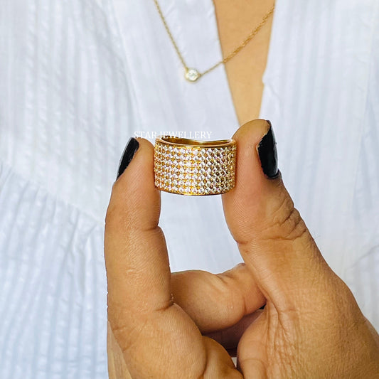 Unisex Natural Diamond Cigar Ring