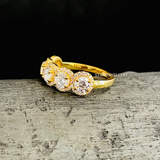Five Lab Diamond Halo Solid Gold Wedding Proposal Ring
