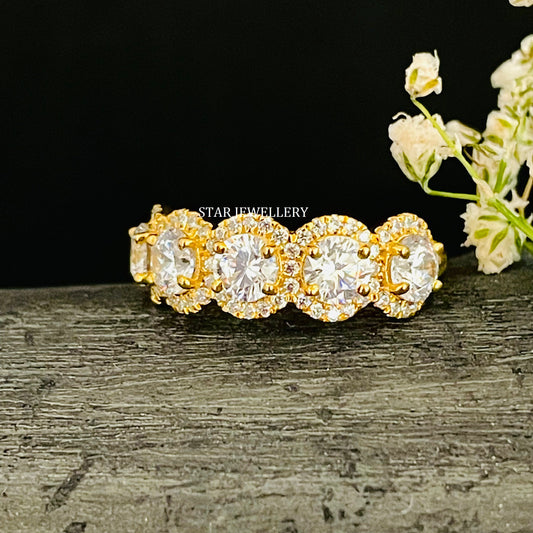 Five Lab Diamond Halo Solid Gold Wedding Proposal Ring