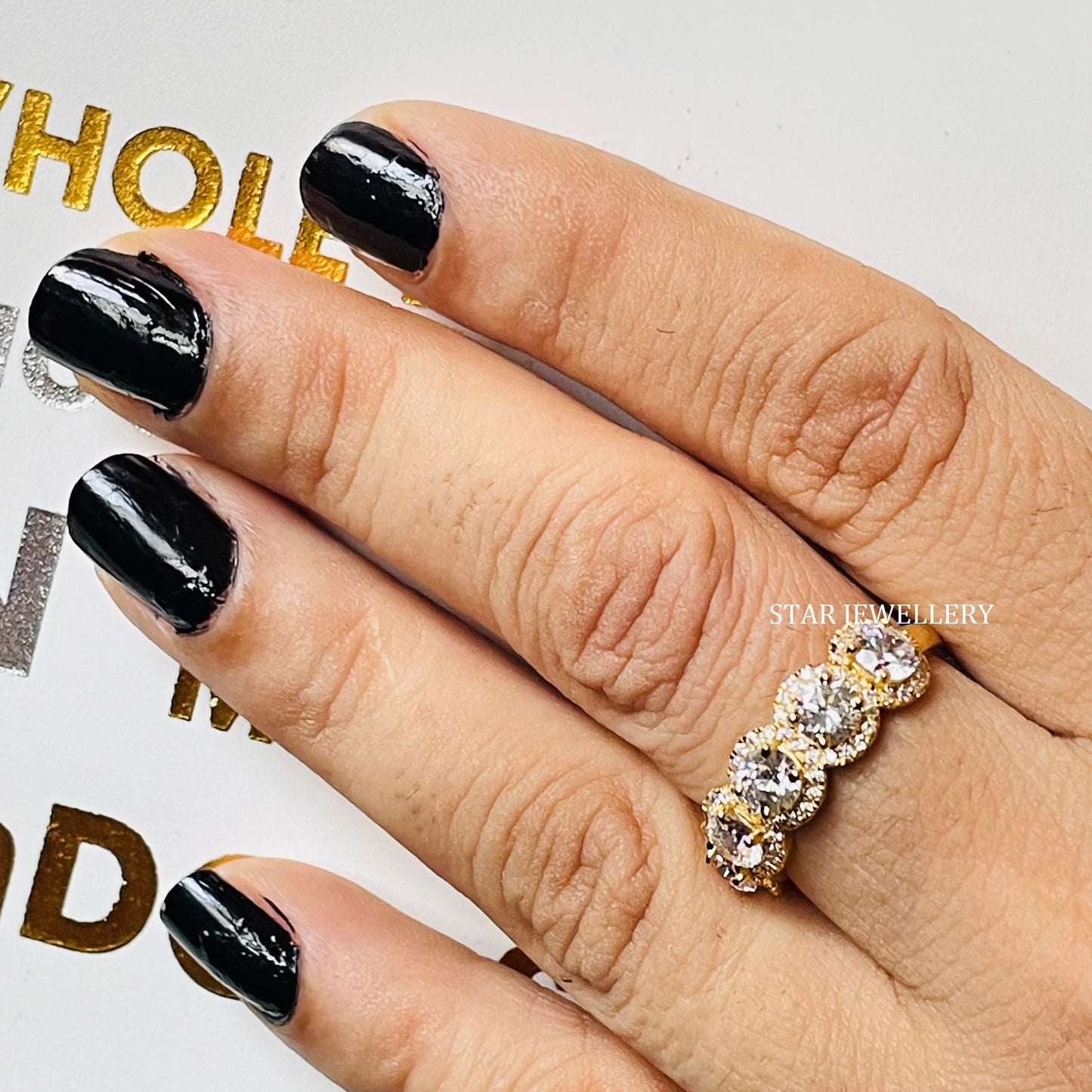 Five Lab Diamond Halo Solid Gold Wedding Proposal Ring