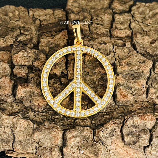Solid Gold Peace Pendant with Natural Diamonds