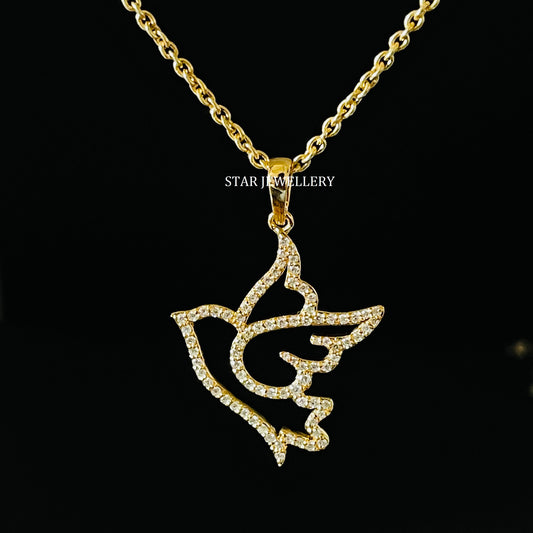 Bird Pendant with Natural Diamond and Solid Gold