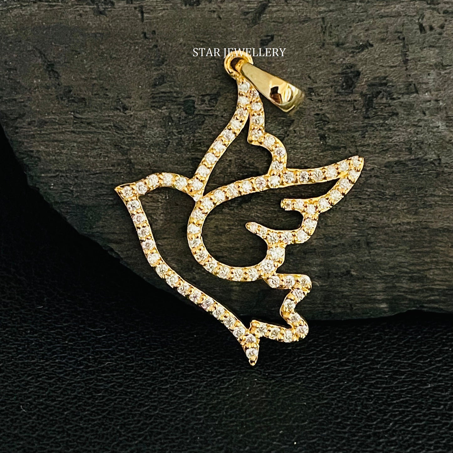 Bird Pendant with Natural Diamond and Solid Gold