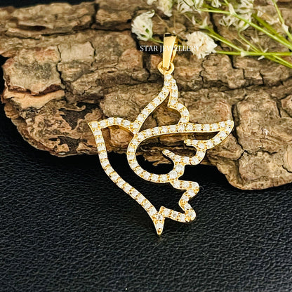 Bird Pendant with Natural Diamond and Solid Gold