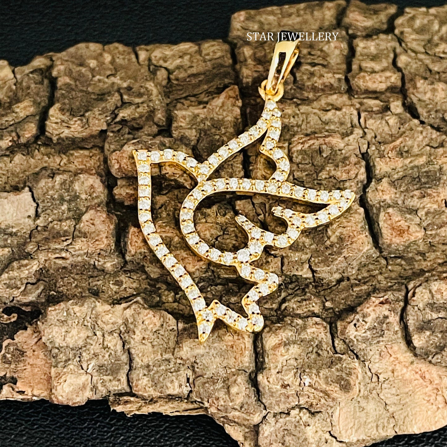 Bird Pendant with Natural Diamond and Solid Gold