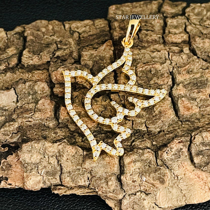 Bird Pendant with Natural Diamond and Solid Gold
