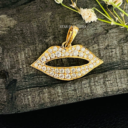 14K Solid Gold Lips Pendant with Natural Diamonds