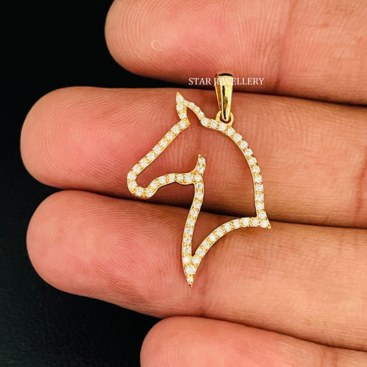 14K Gold Natural Diamond Horse Pendant