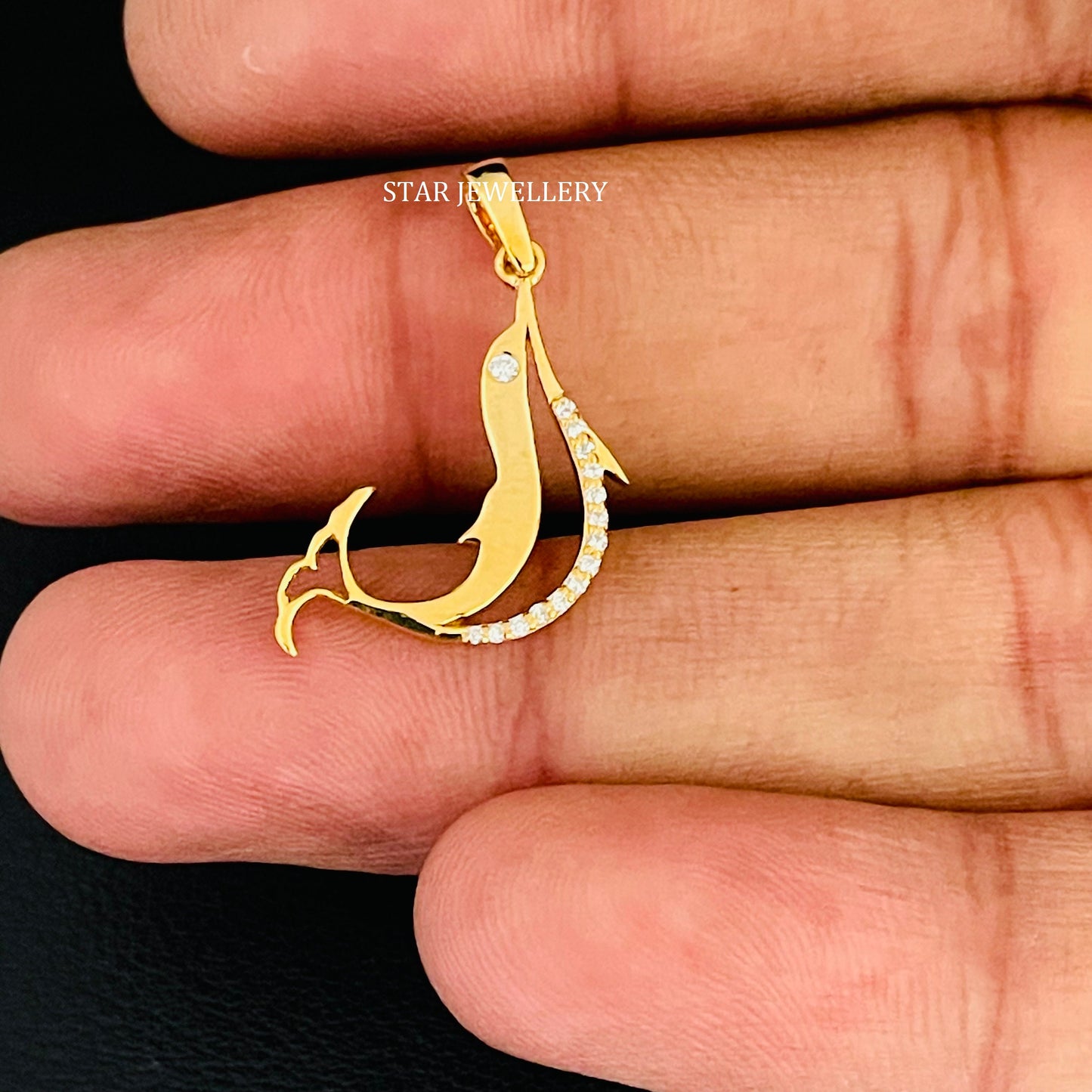 14K Gold Natural Diamond Fish Pendant