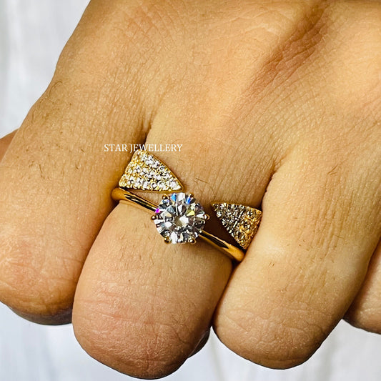 14K Solid Gold Pave Set Natural Diamond Claw Ring