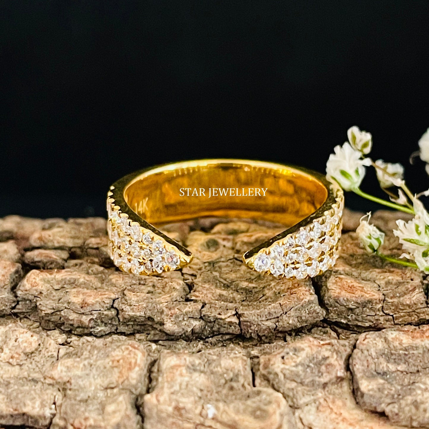 14K Solid Gold Pave Set Natural Diamond Claw Ring