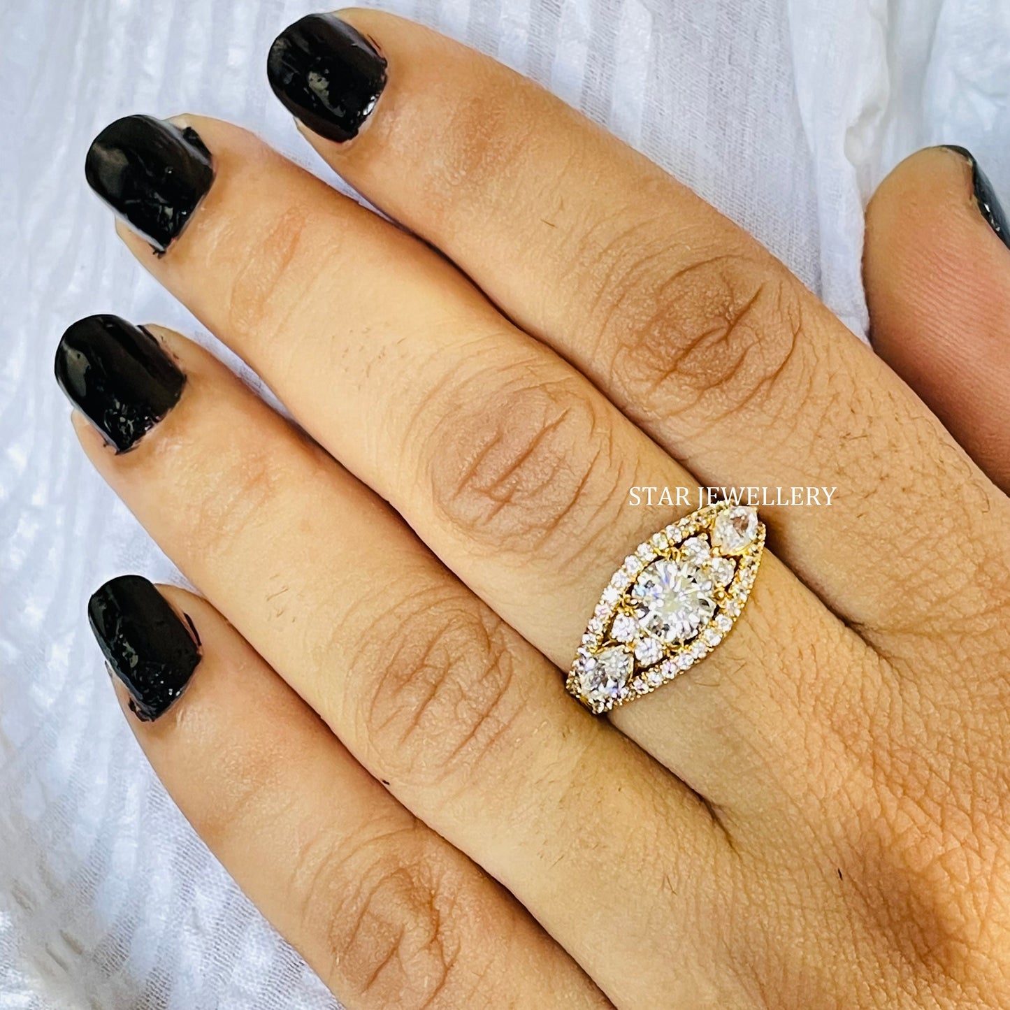 Colorless Brilliant Cut Round Moissanite Multi Stone Engagement Ring