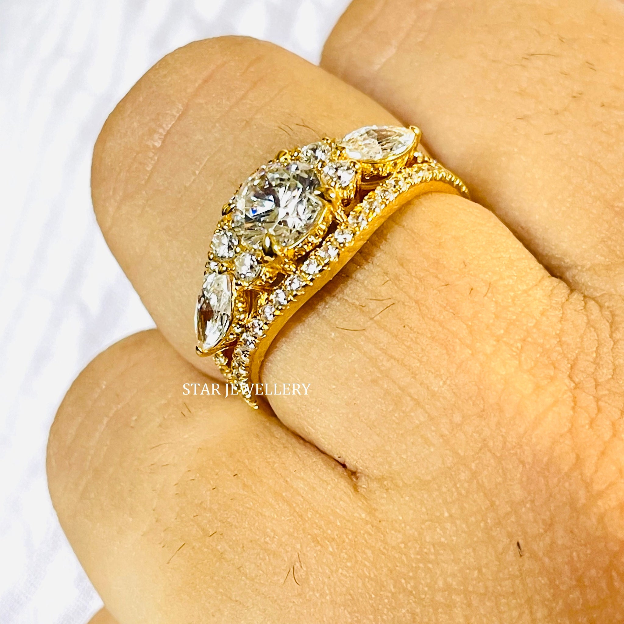 Colorless Brilliant Cut Round Moissanite Multi Stone Engagement Ring