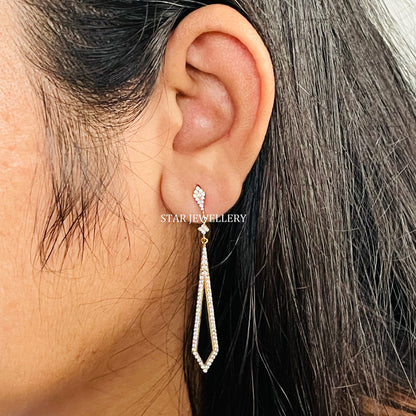 Natural Diamond Black Enamel Long Bridal Earring