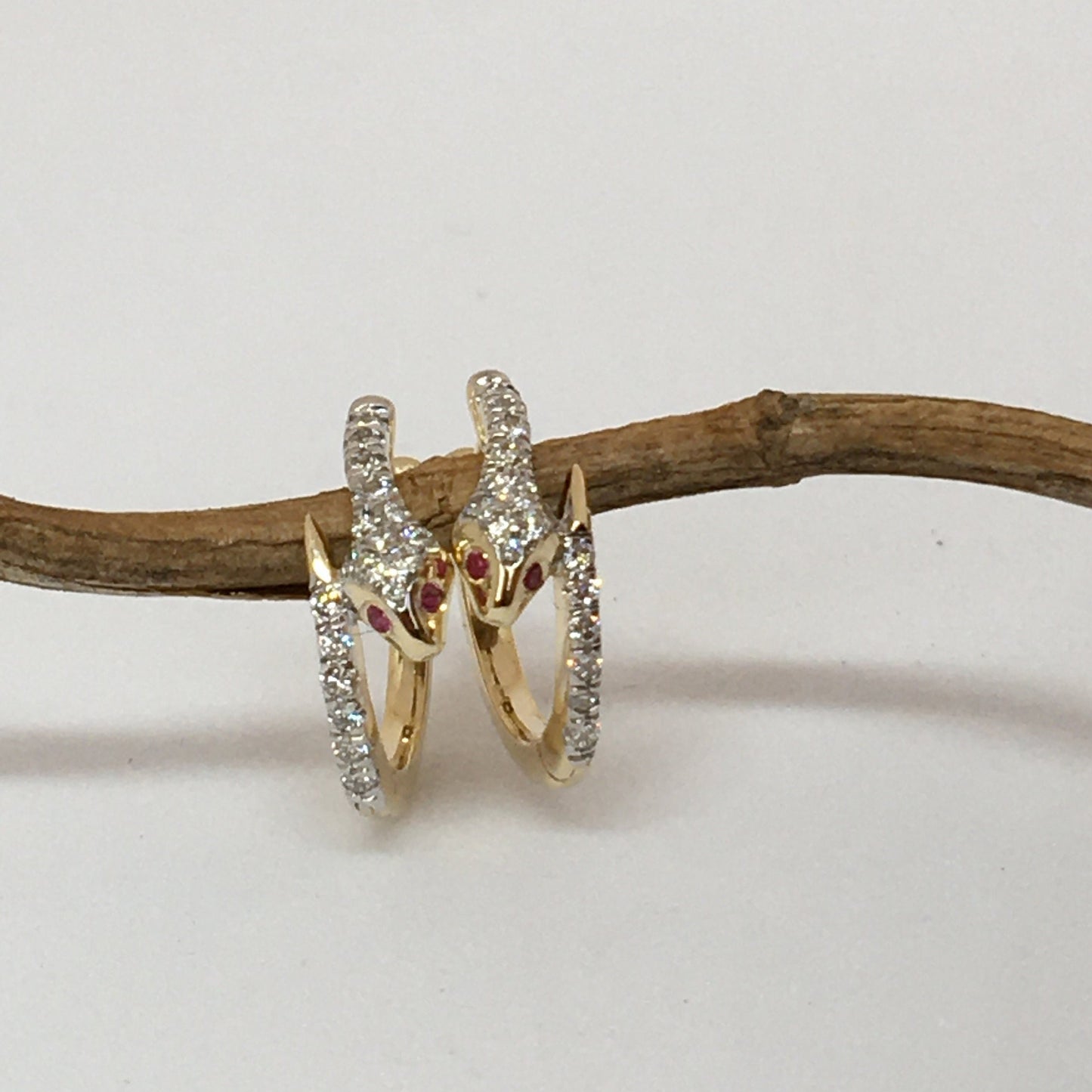 14K Solid Gold Natural Diamond Snake Hoop Earrings
