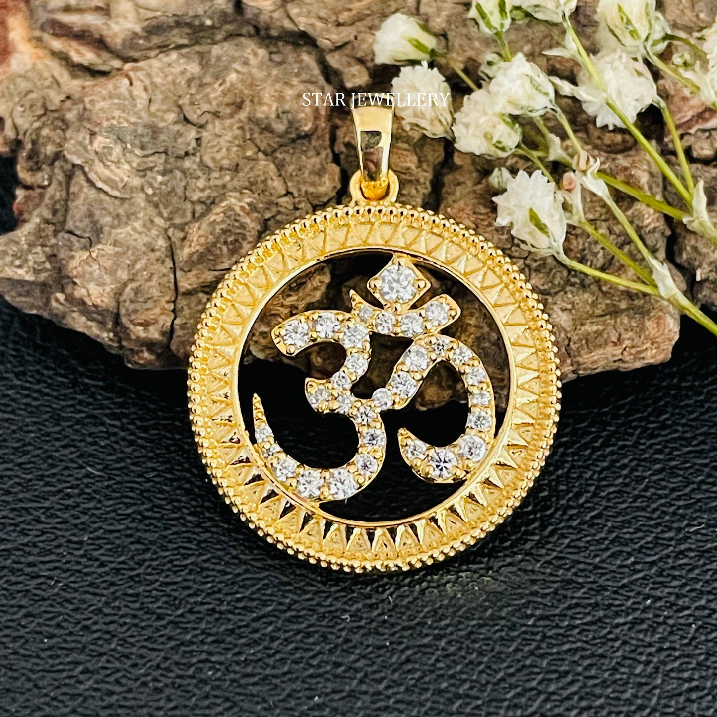 Solid Gold OM Pendant with Natural Diamonds
