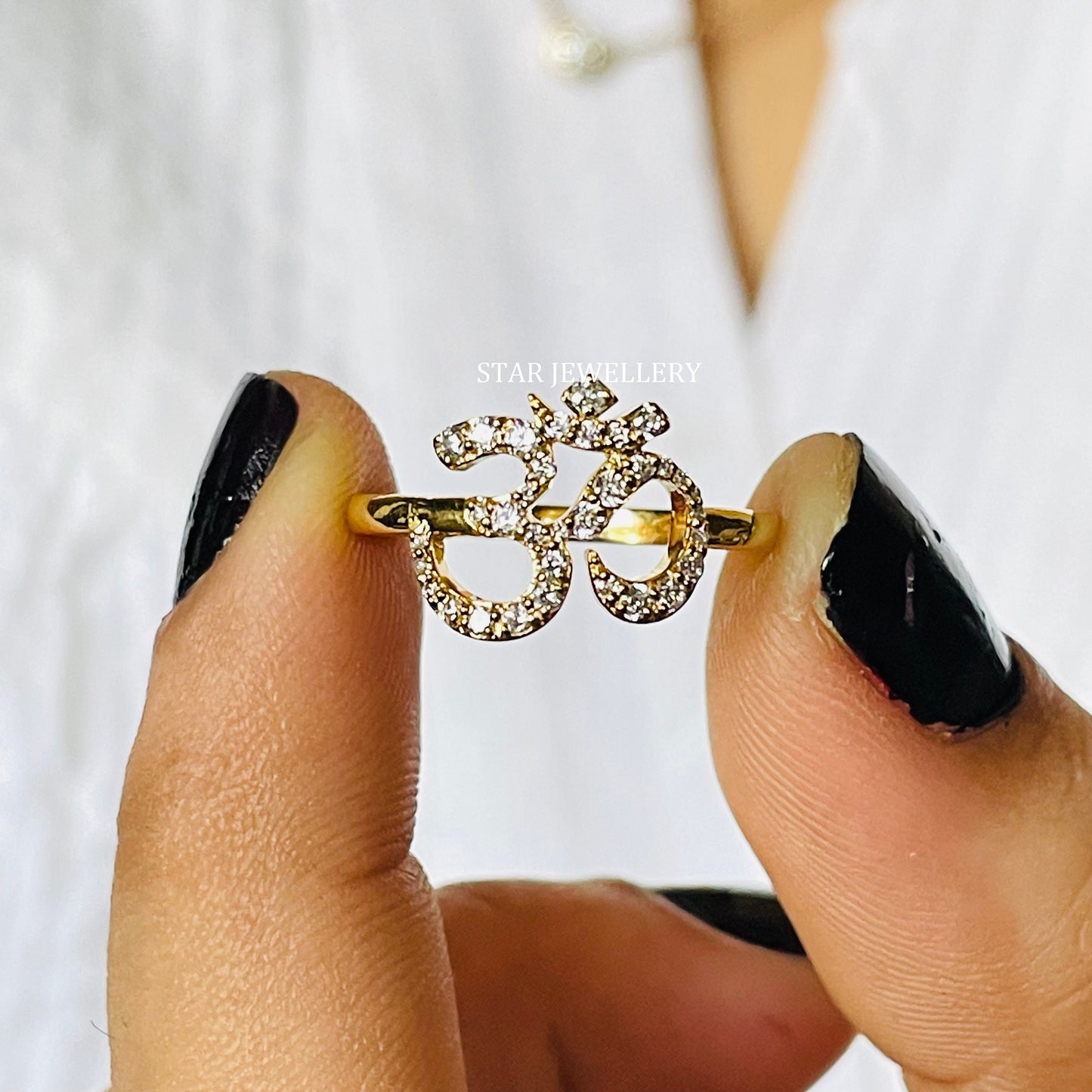 Solid Gold Natural Diamond OM Ring