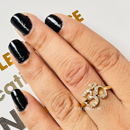 Solid Gold Natural Diamond OM Ring