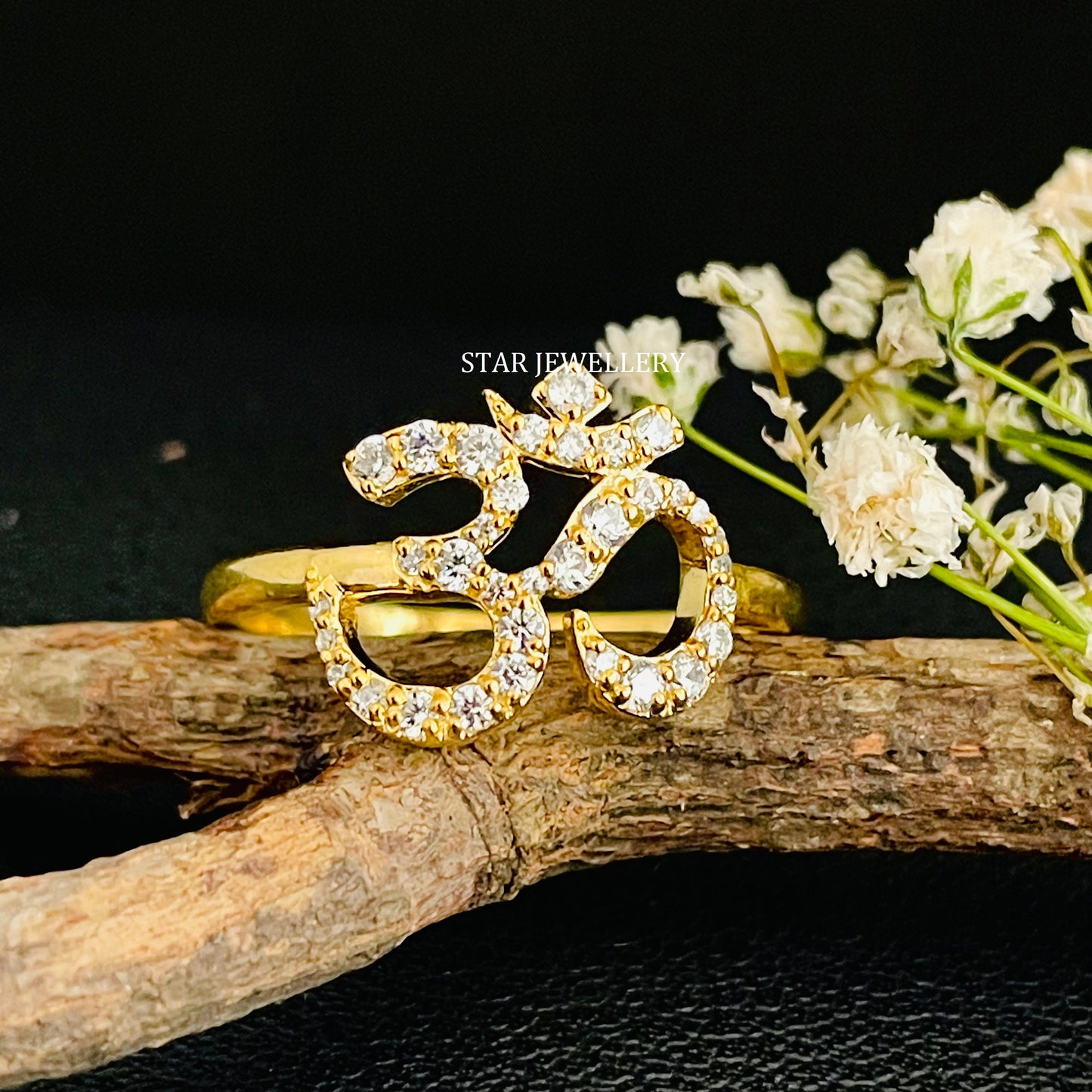 Solid Gold Natural Diamond OM Ring