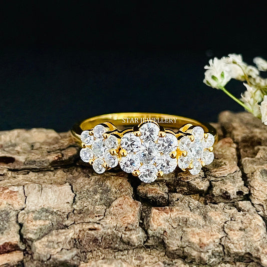 14K Gold Three Flower Diamond Ring