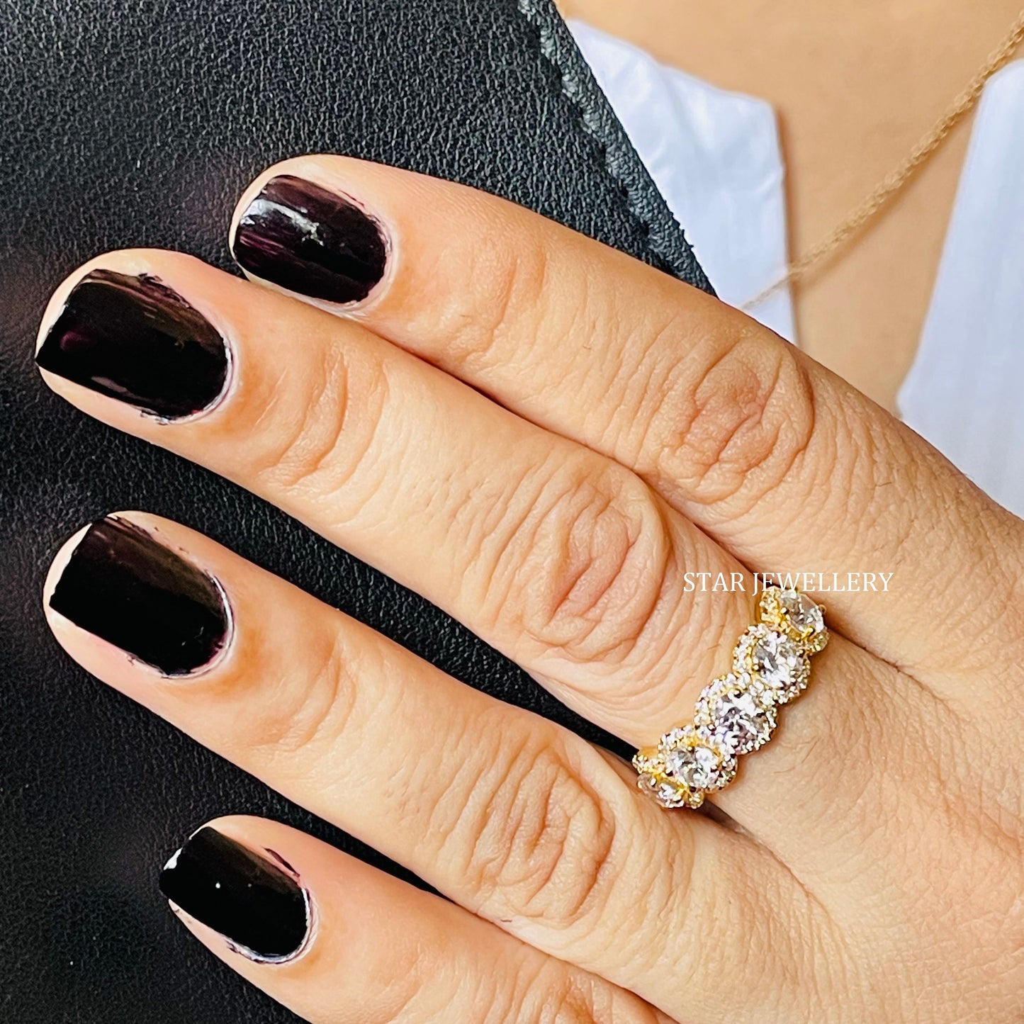 Five Lab Diamond Halo Solid Gold Wedding Proposal Ring