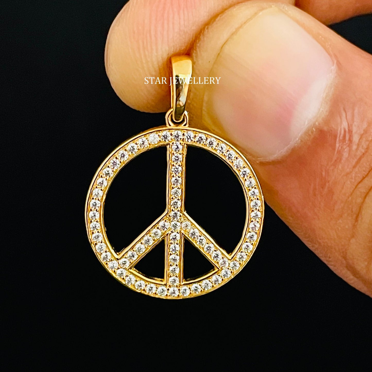 Solid Gold Peace Pendant with Natural Diamonds