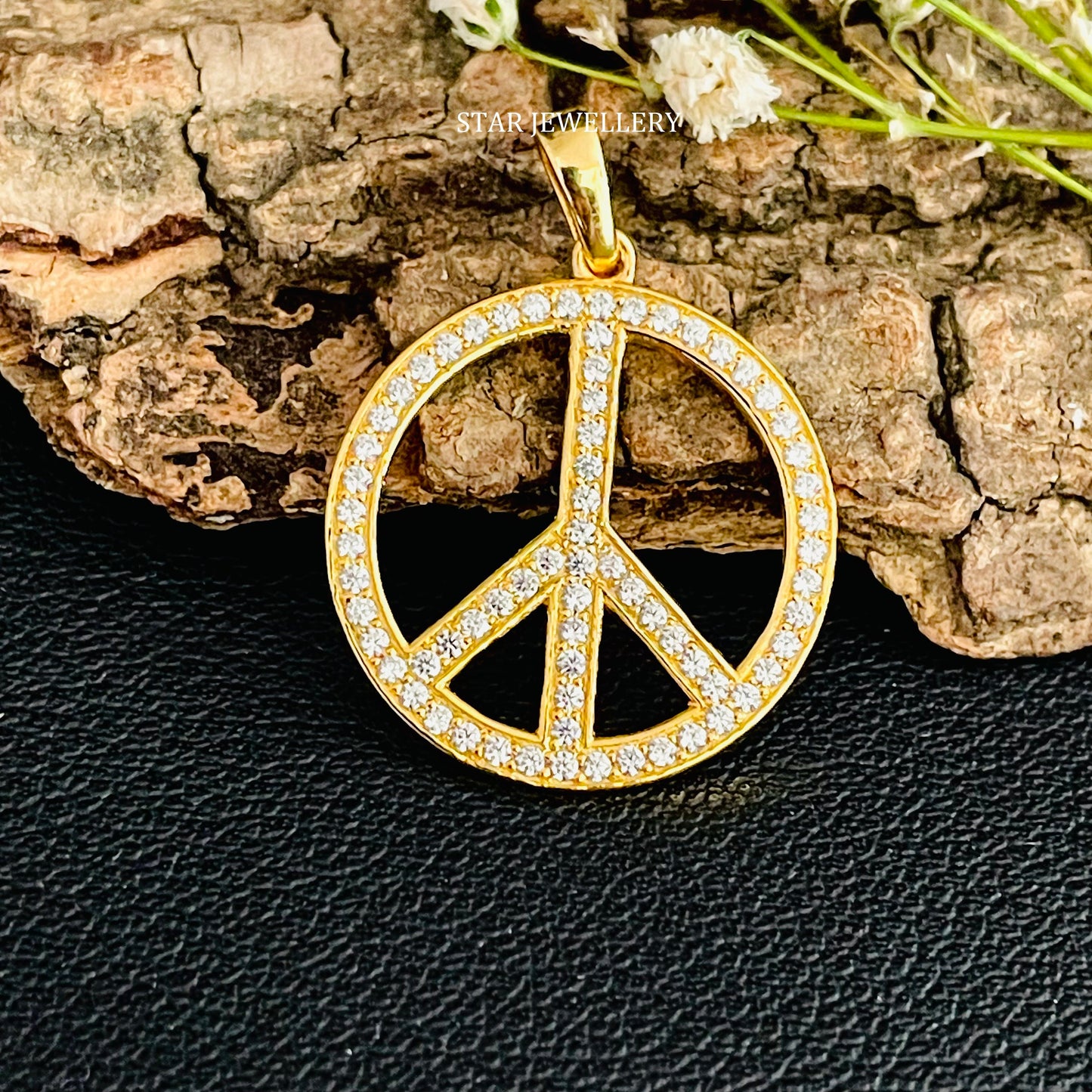 Solid Gold Peace Pendant with Natural Diamonds