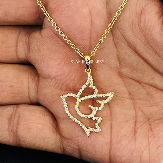 Bird Pendant with Natural Diamond and Solid Gold