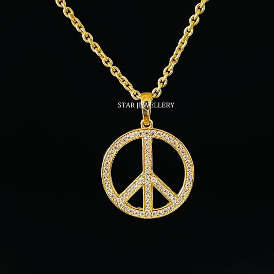 Solid Gold Peace Pendant with Natural Diamonds