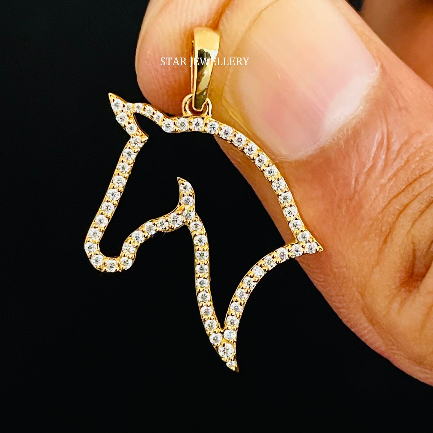 14K Gold Natural Diamond Horse Pendant
