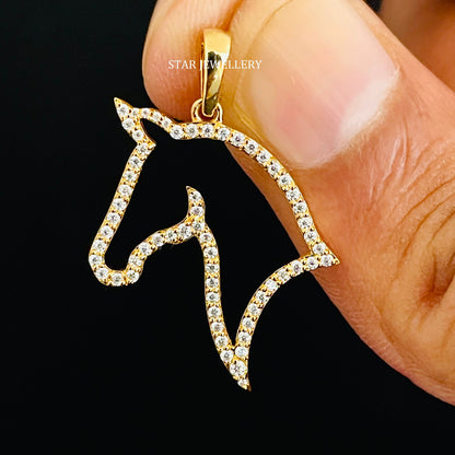 14K Gold Natural Diamond Horse Pendant